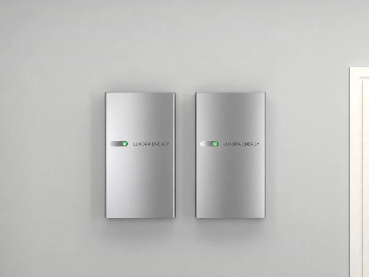 Sistema modular de baterías Luxora Energy instalado en una pared interior